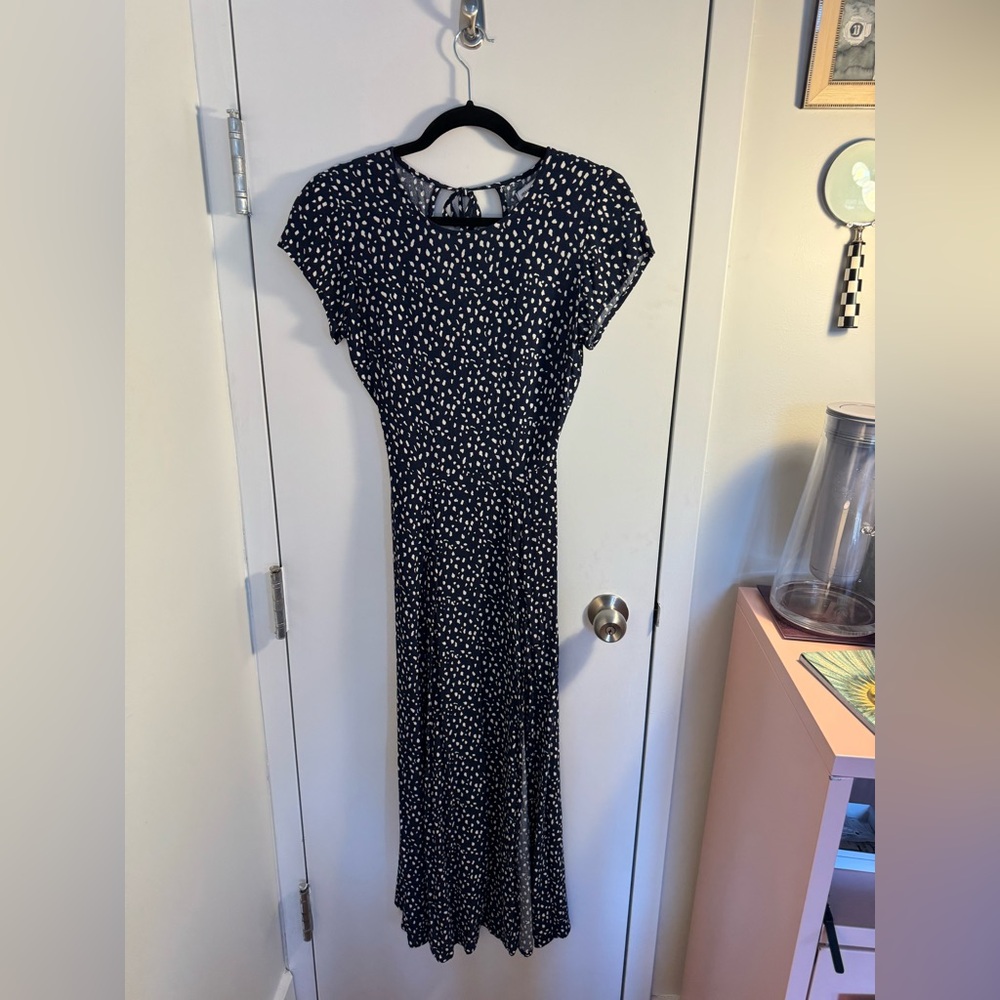 Navy and white midi dress